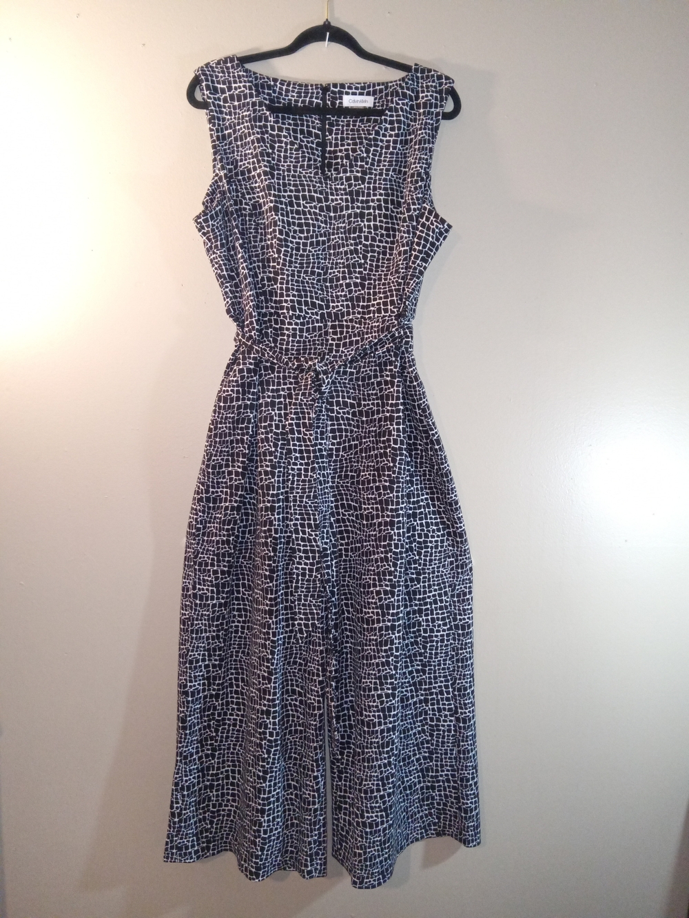 Calvin Klein Black & White Sleeveless Wide-Leg Jumpsuit Romper